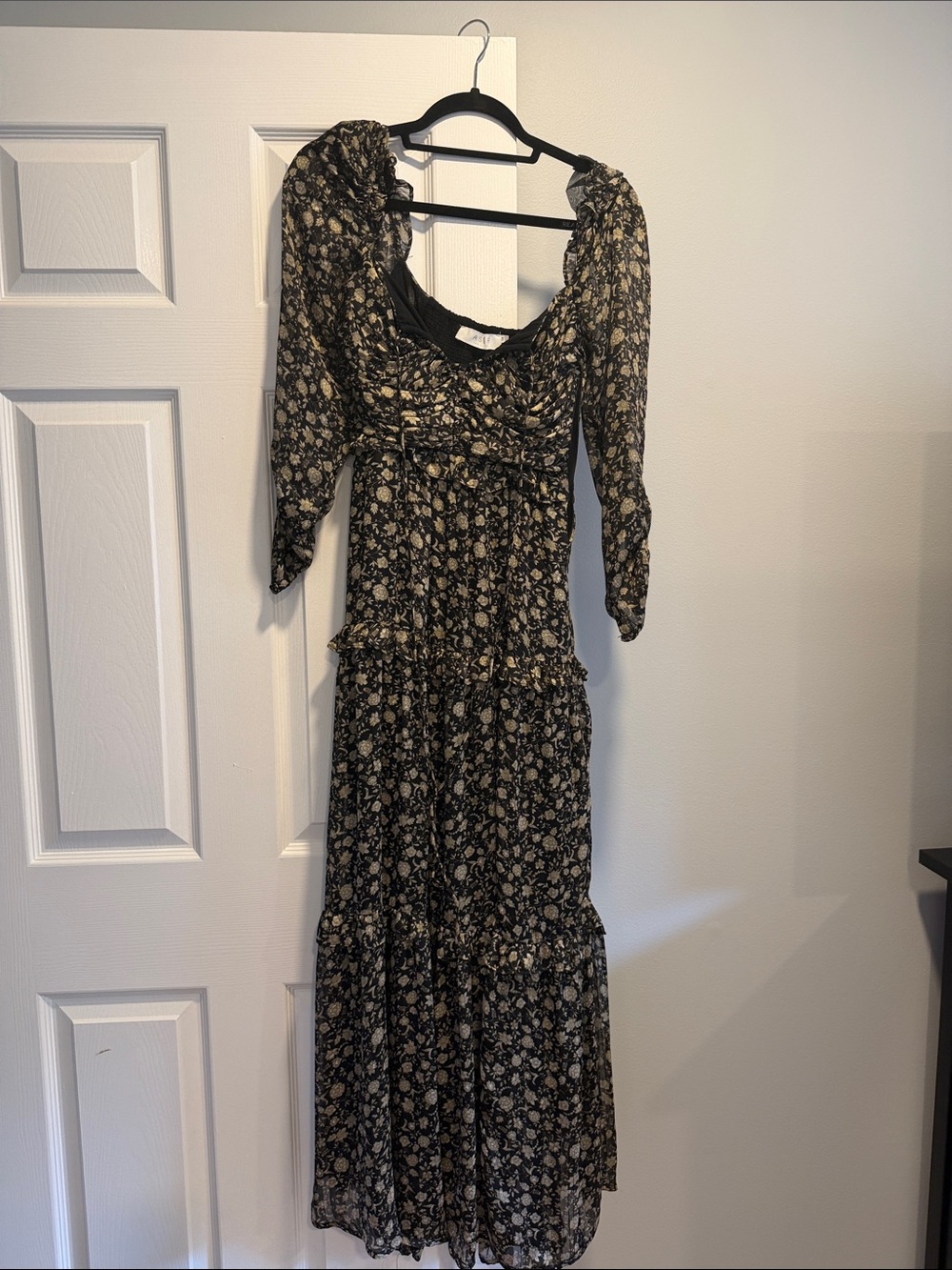 ASTR the label Floral Tiered Maxi Dress in Black and Cream
